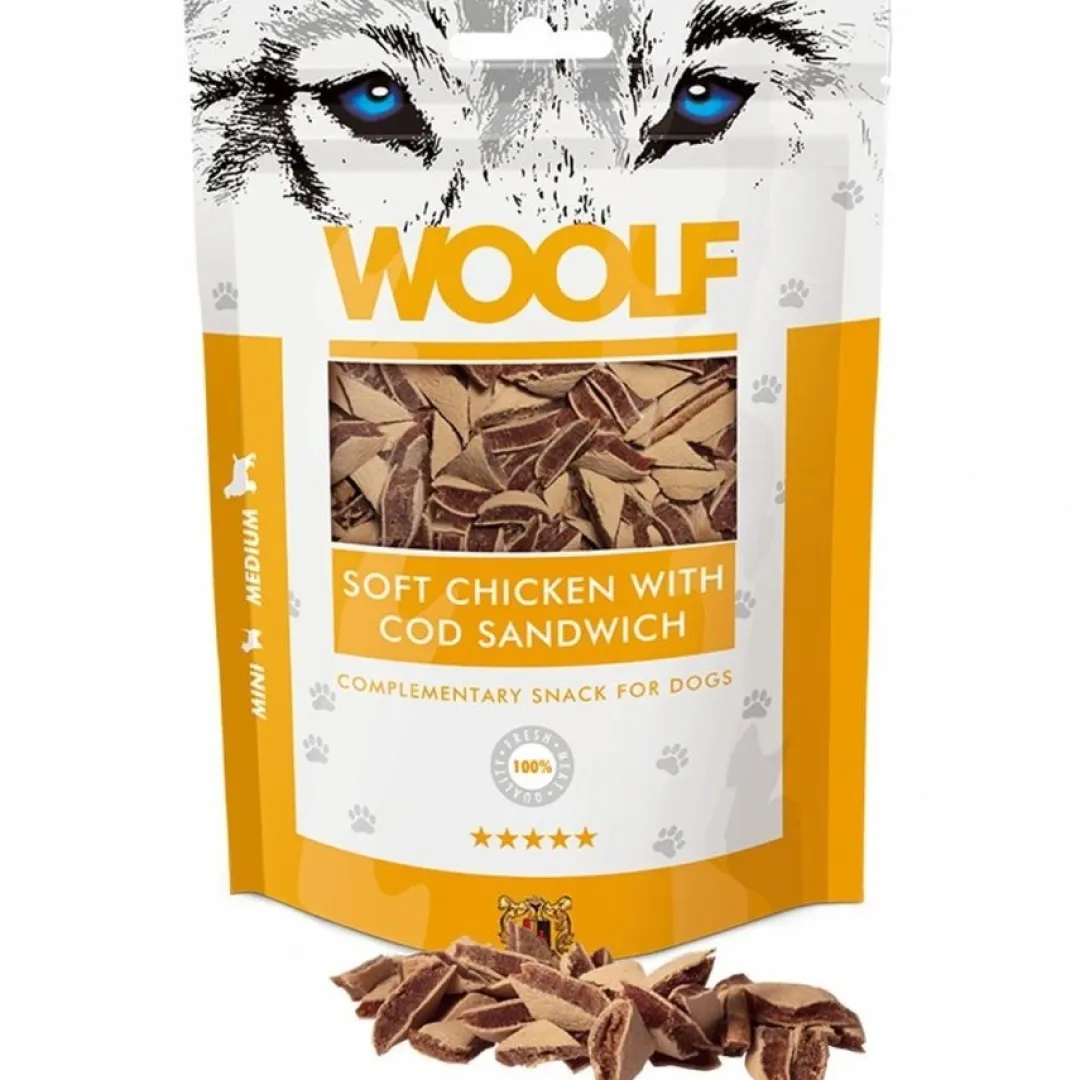 Woolf HundeSnacks og Kattesnack Woolf Hundesnack Bløde Kylling med Torsk Sandwich