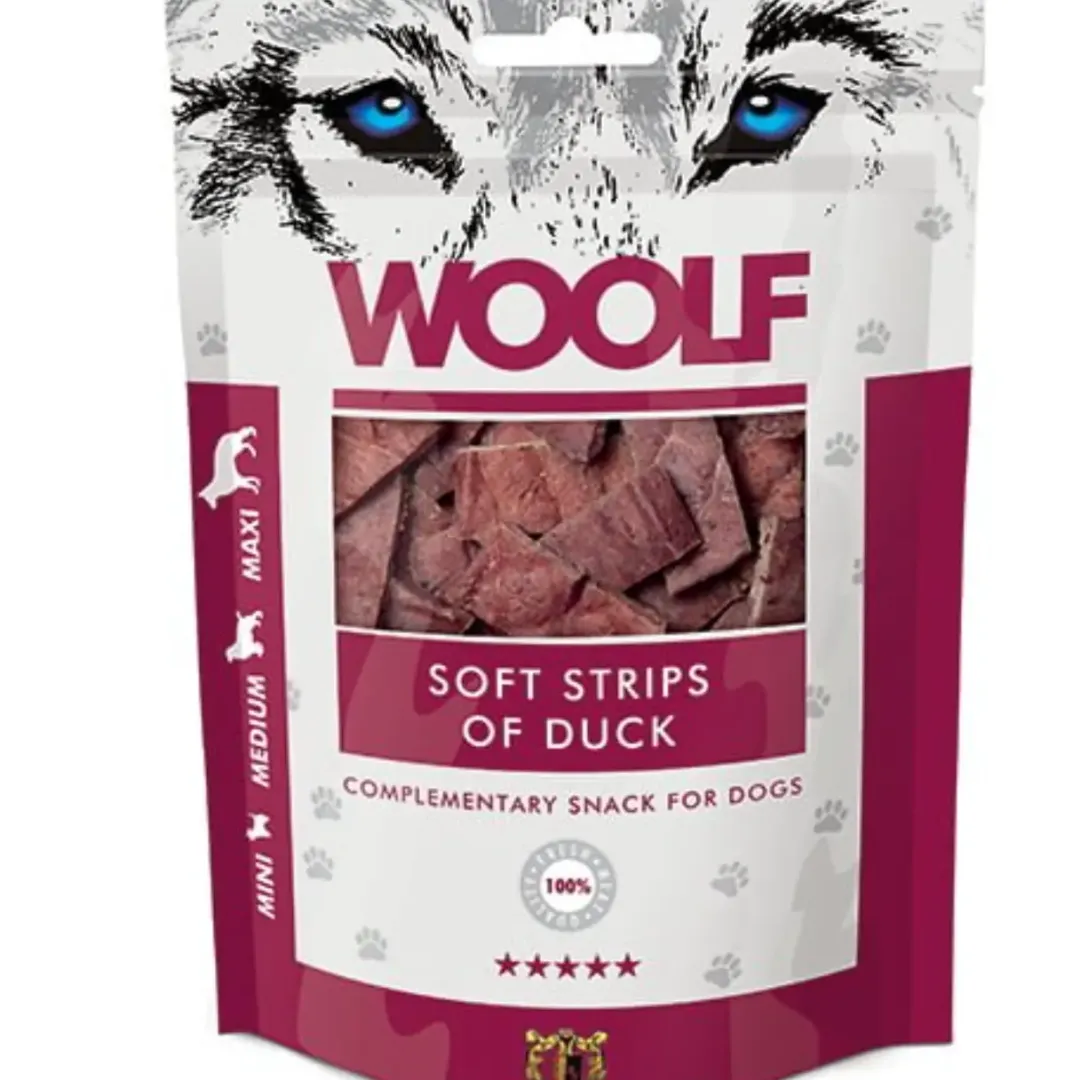 Woolf HundeSnacks og Kattesnack Woolf Hundesnack Bløde Strimler med And