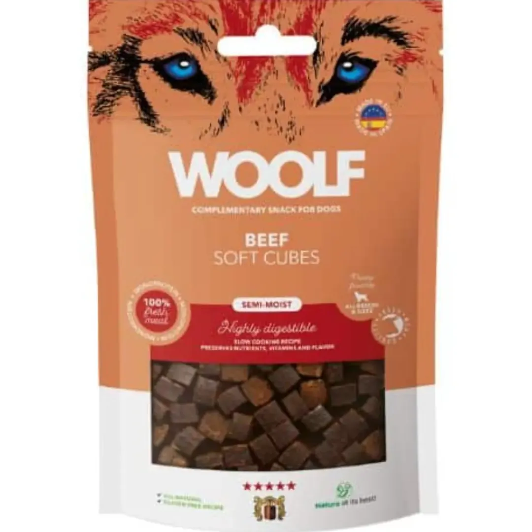 Woolf HundeSnacks og Kattesnack Woolf Hundesnack Bløde Terninger med Oksekød - monoprotein 100 g
