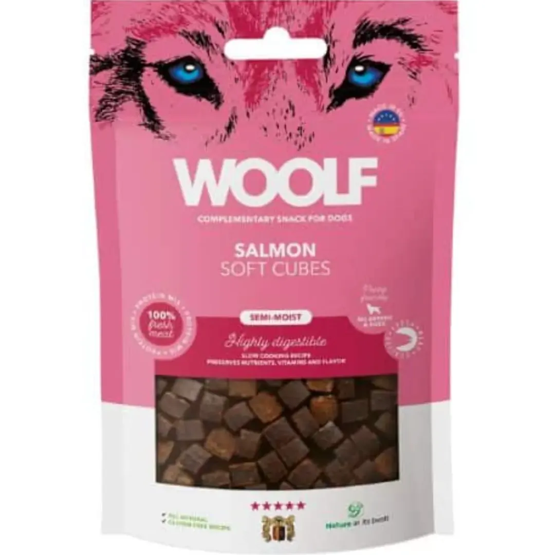 Woolf HundeSnacks og Kattesnack Woolf Hundesnack Bløde Terninger med Laks - monoprotein 100 g