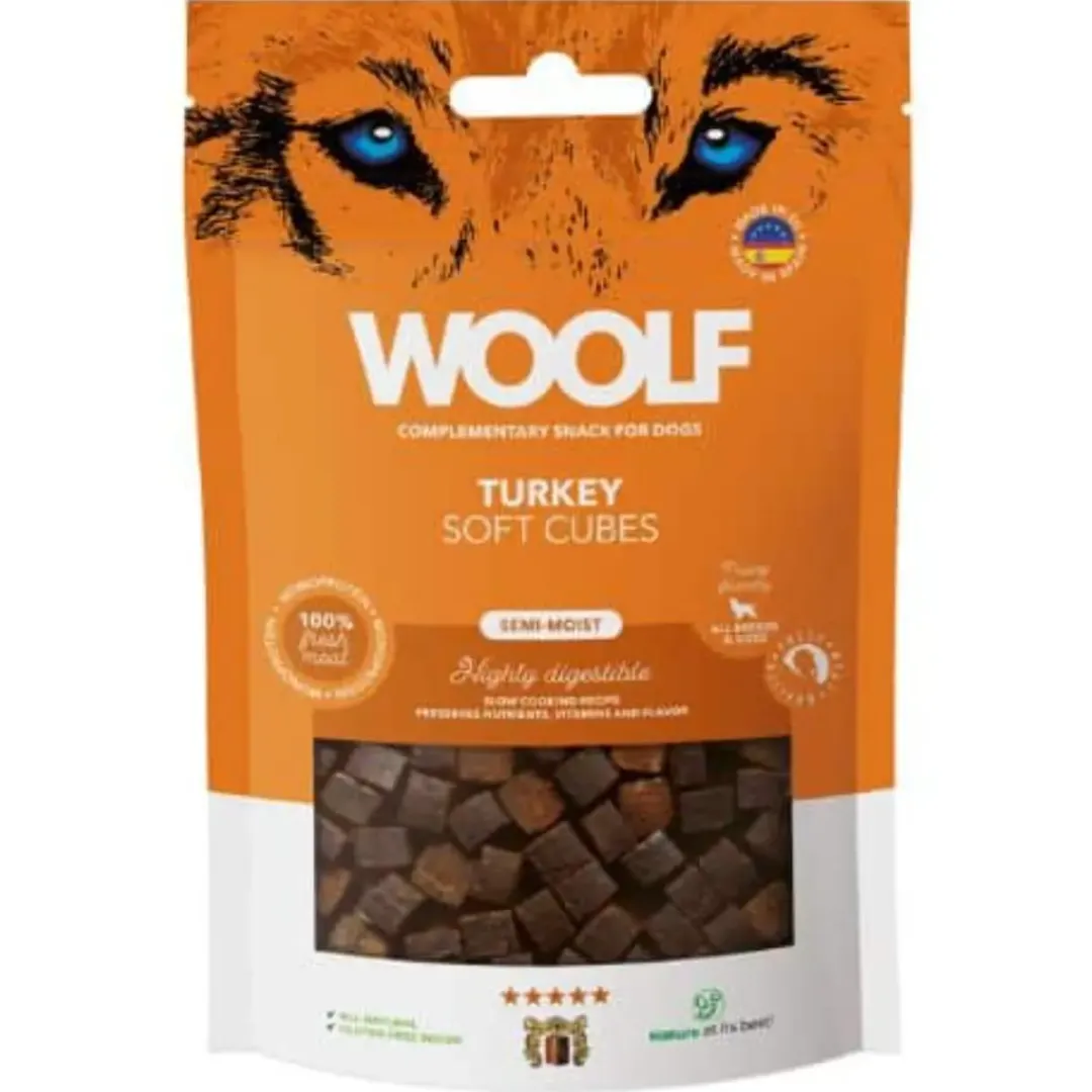 Woolf HundeSnacks og Kattesnack Woolf Hundesnack Bløde Terninger med Kalkun - monoprotein 100 g