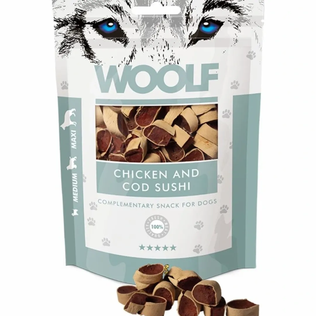 Woolf HundeSnacks og Kattesnack Woolf Hundesnack Kylling og Torsk Sushi