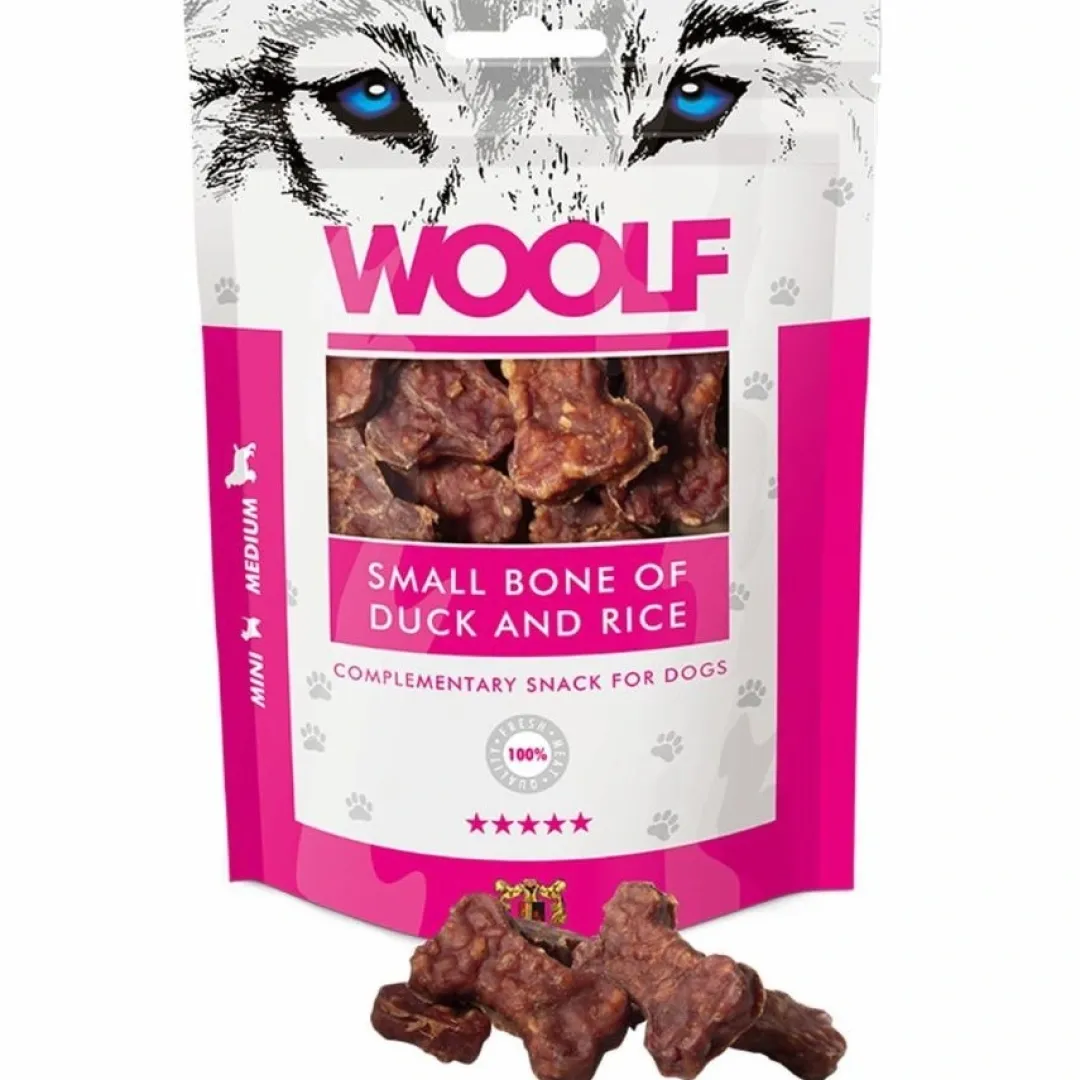 Woolf HundeSnacks og Kattesnack Woolf Hundesnack Små Ben med And og Ris