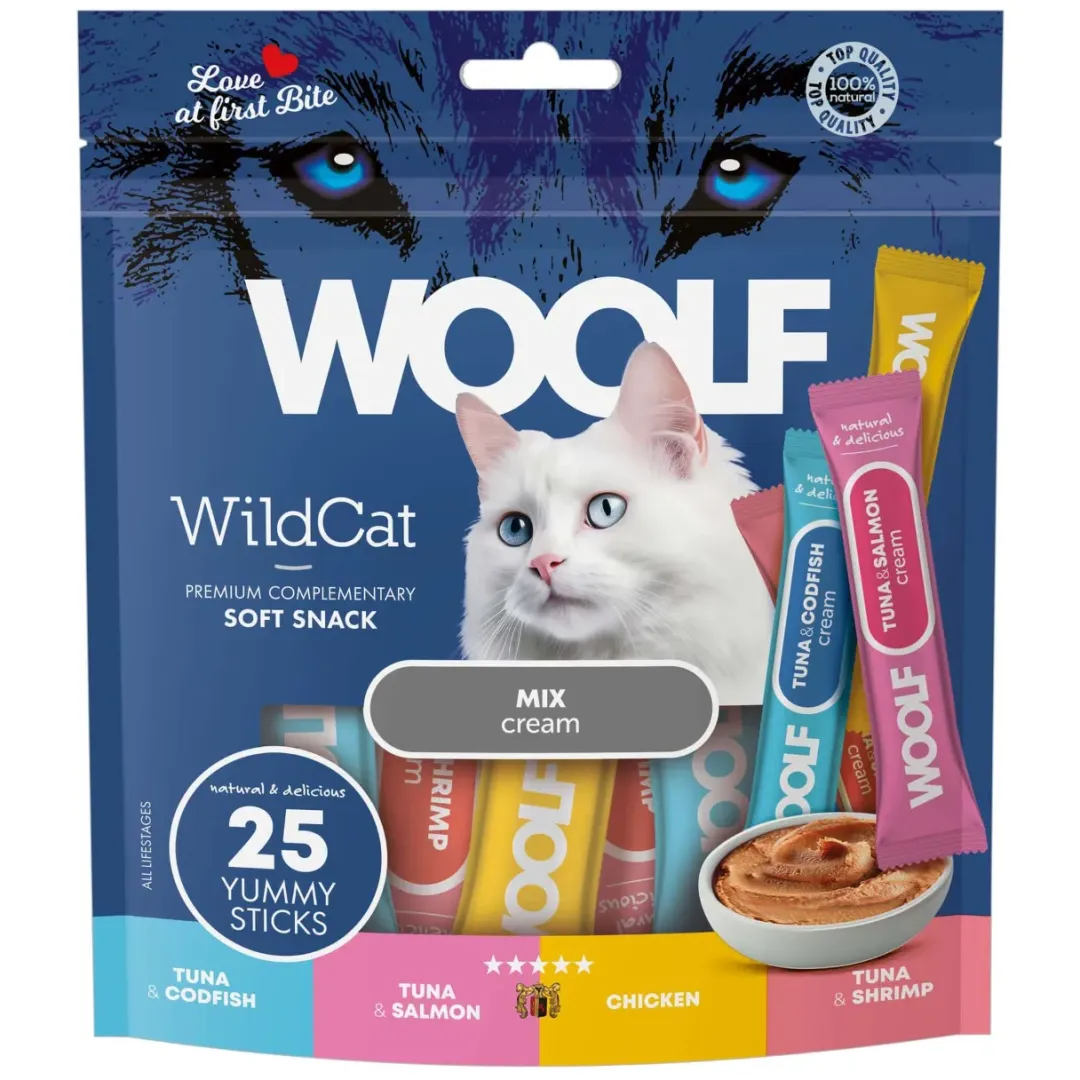 Woolf HundeSnacks og Kattesnack Woolf Wildcat Cream 25 stk - Mix af lækre kattegodbidder